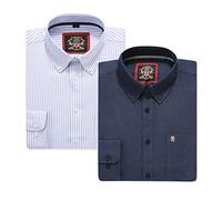 Camisa Oxford de Rayas de Manga Larga para Hombre. Comprar Soltero o con su Correspondiente Color Liso, Paquete de 2 Pares. El Kensington, Cuello Abotonado y Bolsillo. (2pc,Navy,3XL)