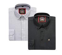 Camisa Oxford de Rayas de Manga Larga para Hombre. Comprar Soltero o con su Correspondiente Color Liso, Paquete de 2 Pares. El Kensington, Cuello Abotonado y Bolsillo. (2pc,Black,M)