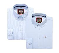 Camisa Oxford de Rayas de Manga Larga para Hombre. Comprar Soltero o con su Correspondiente Color Liso, Paquete de 2 Pares. El Kensington, Cuello Abotonado y Bolsillo. (2pc,Sky Blue,3XL)