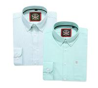 Camisa Oxford de Rayas de Manga Larga para Hombre. Comprar Soltero o con su Correspondiente Color Liso, Paquete de 2 Pares. El Kensington, Cuello Abotonado y Bolsillo. (2pc,Mint,3XL)