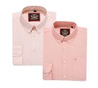 Camisa Oxford de Rayas de Manga Larga para Hombre. Comprar Soltero o con su Correspondiente Color Liso, Paquete de 2 Pares. El Kensington, Cuello Abotonado y Bolsillo. (2pc,Peach,3XL)