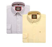 Camisa Oxford de Rayas de Manga Larga para Hombre. Comprar Soltero o con su Correspondiente Color Liso, Paquete de 2 Pares. El Kensington, Cuello Abotonado y Bolsillo. (2pc,Sand,3XL)