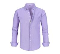 Camisa Oxford para hombre, color puro, cuello alto, con botones, resistente a la abrasión, camiseta de trabajo, cómoda, práctica, para exteriores, ajuste regular, camisa de traje, clásica, ajustada