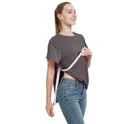 Camisa para después de la cirugía del hombro, camisa de manga corta para mujer con broche de presión premium, ropa de quimioterapia, Gris-oscuro, XL