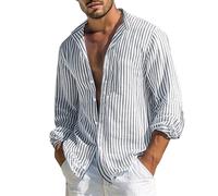 Camisa para hombre, a rayas, manga larga, con botones, corte regular, camisa informal para hombre, camisa informal para hombre, camisa de playa, camisa de manga larga, camisa de manga larga, cómoda