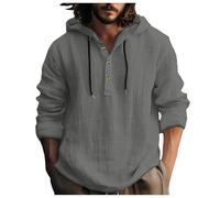 Camisa para hombre, camisa de lino de manga larga y manga corta, transpirable, corte moderno, de algodón, cómoda, con tira de botones, moda sencilla, para el tiempo libre, camisas con capucha, camisa