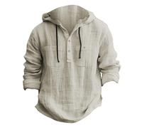 Camisa para hombre, camisa de lino de manga larga y manga corta, transpirable, corte moderno, de algodón, cómoda, con tira de botones, moda sencilla, para el tiempo libre, camisas con capucha, camisa