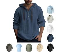 Camisa para hombre, camisa de lino de manga larga y manga corta, transpirable, corte moderno, de algodón, cómoda, con tira de botones, moda sencilla, para el tiempo libre, camisas con capucha, camisa