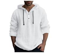 Camisa para hombre, camisa de lino de manga larga y manga corta, transpirable, corte moderno, de algodón, cómoda, con tira de botones, moda sencilla, para el tiempo libre, camisas con capucha, camisa
