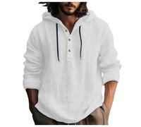 Camisa para hombre, camisa de lino de manga larga y manga corta, transpirable, corte moderno, de algodón, cómoda, con tira de botones, moda sencilla, para el tiempo libre, camisas con capucha, camisa