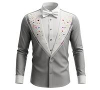 Camisa para hombre, camisa de manga larga 3D Love Valentine's Day Camisas estilo traje de carnaval a la moda, chaqueta romántica y sexy para veladas, chaqueta elegante primavera verano, gris, XL