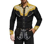 Camisa para hombre, camisa occidental, camisa vaquera, camisa vaquera occidental, camisa de manga larga, camisa holgada, camisa informal con botones, camisa de ocio, Oktoberfest, amarillo, L