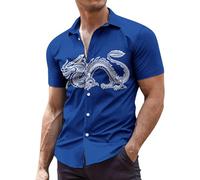 Camisa para hombre, camiseta de manga corta, camiseta de verano con estampado de dragón chino, cierre de botones, parte superior ligera, transpirable, ropa informal, retro, camisetas de golf