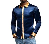 Camisa para Hombre Camiseta Hombres Corte Regular Manga Corta Shirt Casual Elegante Loose Shirts Camisetas Slim Fit Tallas Grandes con Cuello Holgado Tops Marina L