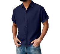 Camisa para Hombre - Camiseta Hombres Slim Fit Shirts con Botones Shirt Corte Regular Primavera Loose Ropa Elegante Suaves Manga Corta Tops Marina M
