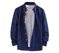 Camisa para hombre, corte regular, camiseta de manga larga para hombre, a rayas, dos colores, camisa de manga larga, solapa con botones, camisa de ocio, tallas grandes, manga larga, ligera, cómoda