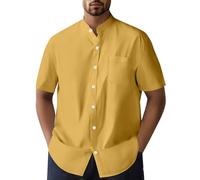 Camisa para hombre de manga corta de verano monocolor, cuello alto, camisa informal, sin aros, camisa oxford, corte regular, camisas de manga corta, camisa de algodón, camisa informal con bolsillo en