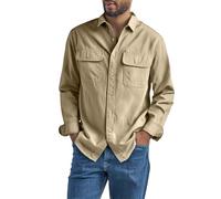 Camisa para hombre de manga larga con cuello abotonado, camisa de ocio, camisa de botón informal, camisa de trabajo, camisa de trabajo, botones vintage, camiseta de manga larga con bolsillos con