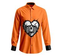 Camisa para hombre de manga larga con estampado de cabeza de esqueleto de Halloween para hombre, diseño de calabaza o corazones, camisa de gran tamaño, delgada, sin planchar para fiesta Cosplay, #03