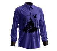 Camisa para hombre de manga larga con estampado de castillo encantado, luna redonda y cuervos, disfraz de Halloween para hombre, camisa, talla grande, delgada, sin planchar para fiesta de cosplay, #02