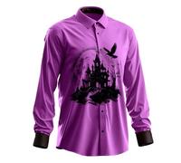 Camisa para hombre de manga larga con estampado de castillo encantado, luna redonda y cuervos, disfraz de Halloween para hombre, camisa, talla grande, delgada, sin planchar para fiesta de cosplay, #02