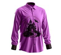 Camisa para hombre de manga larga con estampado de castillo encantado, luna redonda y cuervos, disfraz de Halloween para hombre, camisa, talla grande, delgada, sin planchar para fiesta de cosplay, #01