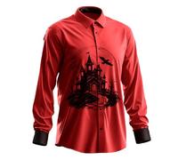 Camisa para hombre de manga larga con estampado de castillo encantado, luna redonda y cuervos, disfraz de Halloween para hombre, camisa, talla grande, delgada, sin planchar para fiesta de cosplay, #01