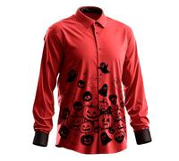 Camisa para hombre de manga larga recta 3D impresa calabazas fantasmas y esqueletos para disfraz de Halloween y hombre, camisa de gran tamaño, delgada, sin planchar para fiesta de cosplay, #02-rojo