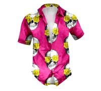 Camisa para hombre divertida con estampado de calavera hawaiana, camisa de solapa con botón hacia abajo, camisa informal de corte estrecho, camisa de playa ligera y suave, ropa de calle moderna