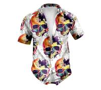 Camisa para hombre divertida con estampado de calavera hawaiana, camisa de solapa con botón hacia abajo, camisa informal de corte estrecho, camisa de playa ligera y suave, ropa de calle moderna