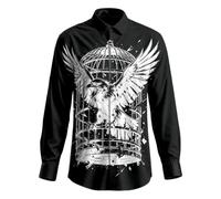 Camisa para hombre, divertida, con motivos de Halloween, camisa para el tiempo libre, cuello de solapa, camisa de manga larga, ligera, holgada, para hombre, corte estrecho, camisa de trabajo, C negro