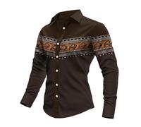 Camisa para hombre, estilo occidental, vaquero, estampada, vintage, camisa de manga larga, camiseta interior vikinga, camiseta interior 3D, camisa de traje regional, transpirable, informal, elastizado