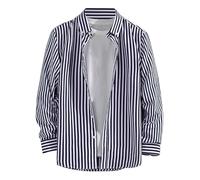 Camisa para hombre Generisch Regular Fit, manga larga con camisa a rayas bicolor con cuello con botones, camisa de ocio, tallas grandes, camiseta larga de verano para hombre de moda y cómoda, plata, M