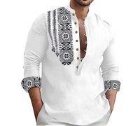 Camisa para hombre Manga larga Solapa Tendencia Medio cárdigan Camisa delgada informal (White, M)