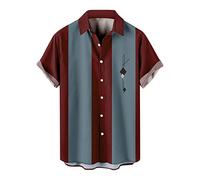 Camisa para hombre retro rockabilly de los años 50, camisas de bolos, camisa de manga corta, para el tiempo libre, verano, elástico, con botones, para el tiempo libre, estilo hawaiano, informal