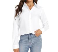Camisa para mujer, cuello de polo abotonado, manga larga, túnica para mujer, algodón, lino, camisas, talla grande, verano, camiseta clásica, blusa transpirable, alta chic y elegante moda Tops, blanco
