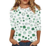 Camisa para mujer del día de San Patricio, manga 3/4, trébol irlandés, blusas gráficas, White 2 St Patricks Day Shirt Mujer, 3XL