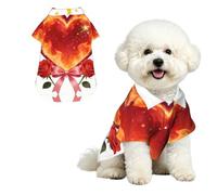 Camisa para perro con estampado de corazón ardiente con rosas y lazo, camiseta hawaiana para cachorros, ropa transpirable para mascotas, adecuada para exteriores y festivales
