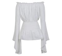 Camisa Pirata Mujer con Cintura de Corsé Disfraz de Pirata Renacentista Medieval Disfraz Vicotrian Gothic Retro Mangas Trompeta Descubiertos Camisa Carnaval Disfraces