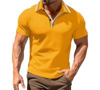 Camisa polo a rayas para hombre, ajuste holgado, cuello de color liso, solapa a rayas, manga corta, blusa Henley para hombre, camiseta de golf 2026, amarillo, L