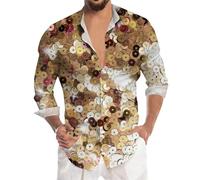 Camisa Polo Hombre-Camisa De Lentejuelas Hombre Camisa De Fiesta con Estampado De Lentejuelas Brillantes, Manga Larga, Informal, Abotonada, para Festivales, Celebraciones, Salidas Nocturnas Y