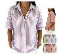 Camisa Polo Informal de algodón y Lino con Cuello y Botones a presión, Manga Corta, Ideal para el Verano y Las Vacaciones en la Playa (Purple,S)