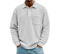 Camisa polo lisa Coulor para hombre, de pana de otoño, color liso, con botones, manga larga, para golf, 2026, blanco, L