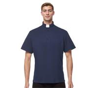 Camisa Polo Sacerdote Hombre con Alzacuellos Cuello Clero Camisa de Manga Corta para Disfraz de Iglesia, azul marino, 42