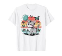 Camisa retro con diseño de gato, gatito, mariposas, globo, para niña y mujer Camiseta