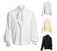Camisa retro para hombre, camisa vintage de manga abombada, camisas góticas con cuello vuelto, camisas de pirata colonial, ajuste regular, disfraz steampunk para festivales, fiestas, poeta