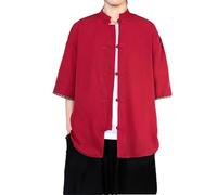 Camisa retro para hombre, fina, elegante, holgada, transpirable, estilo chino, camisa tradicional vintage, rosso, M