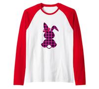 Camisa Rosa con Estampado a Cuadros de Bunny Buffalo Happy Easter Day para Mujer Camiseta Manga Raglan