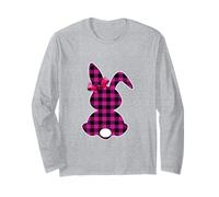 Camisa Rosa con Estampado a Cuadros de Bunny Buffalo Happy Easter Day para Mujer Manga Larga