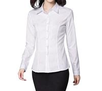 Camisa sin arrugas con botones para mujer, tela elástica de manga larga y corta, blusa formal de trabajo para oficina de negocios, para un aspecto profesional, 1A-blanco, S